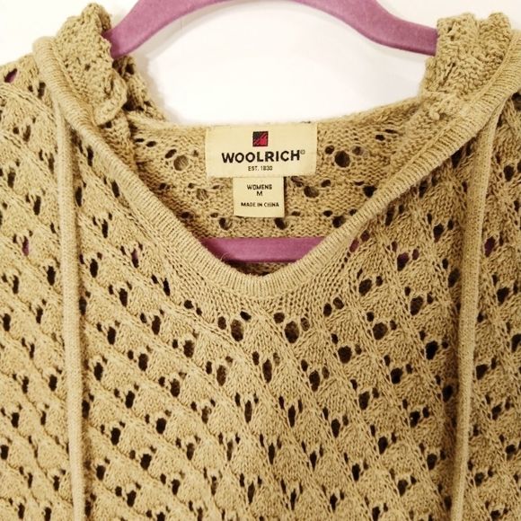 Woolrich Woman's Tan Crochet Hoodie Chic Cozy M - Picture 2 of 8